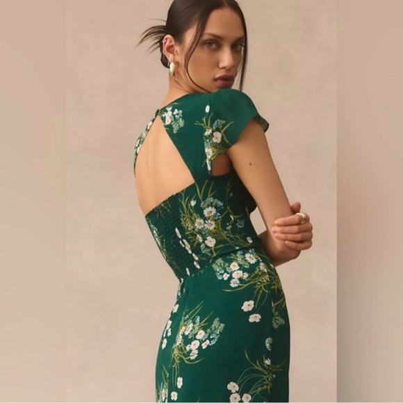 Reformation Rosi Dress Color Buena Green Sweetheart Neck Cut Out Back Size 2 - Picture 3 of 12